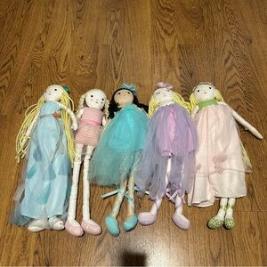 Pottery Barn Kids set of 5 Colorful Rag Dolls long/short dress fun